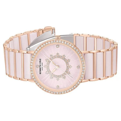 Kenneth Cole Quartz Analog Pink Dial Pink Stainless Steel & Ceramic Strap Watch For Women ntkcwlg0062603ld