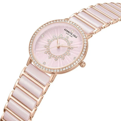 Kenneth Cole Quartz Analog Pink Dial Pink Stainless Steel & Ceramic Strap Watch For Women ntkcwlg0062603ld