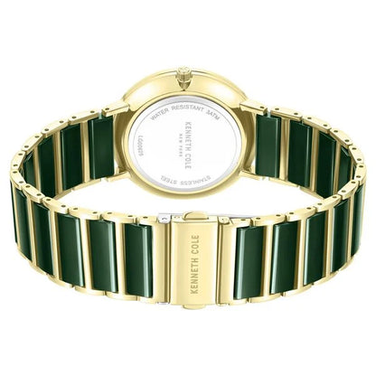 Kenneth Cole Quartz Analog Green Dial Golden Ceramic Strap Watch For Women
