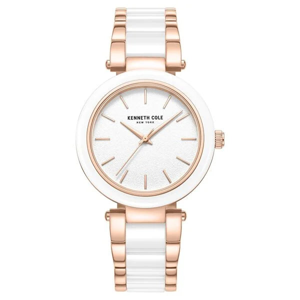 Kenneth Cole Quartz Analog White Dial White Stainless Steel & Ceramic Strap Watch For Women ntkcwlg0062702ld