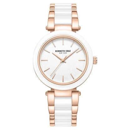 Kenneth Cole Quartz Analog White Dial White Stainless Steel & Ceramic Strap Watch For Women ntkcwlg0062702ld