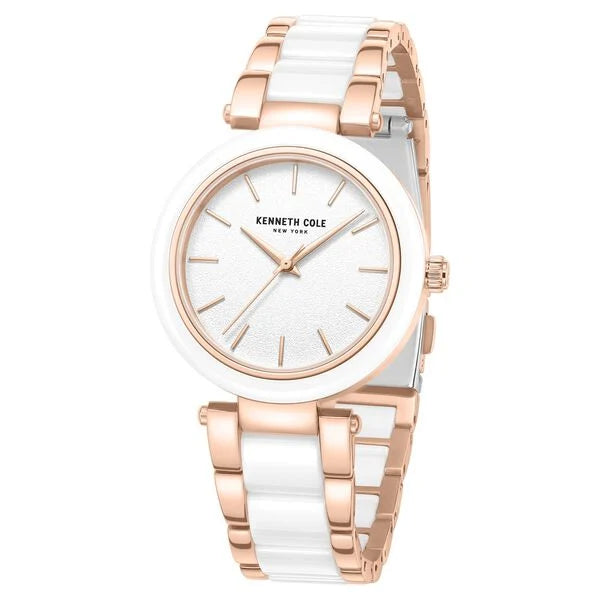 Kenneth Cole Quartz Analog White Dial White Stainless Steel & Ceramic Strap Watch For Women ntkcwlg0062702ld