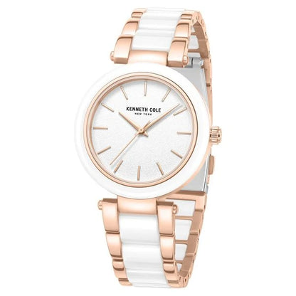 Kenneth Cole Quartz Analog White Dial White Stainless Steel & Ceramic Strap Watch For Women ntkcwlg0062702ld