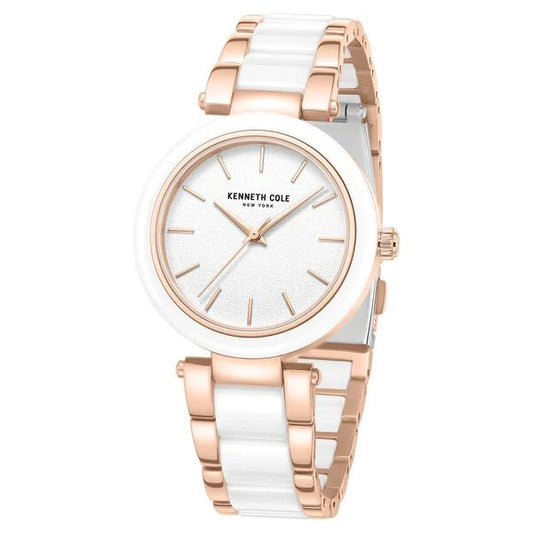 Kenneth Cole Quartz Analog White Dial White Stainless Steel & Ceramic Strap Watch For Women ntkcwlg0062702ld
