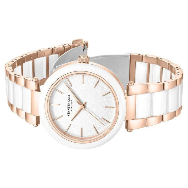 Kenneth Cole Quartz Analog White Dial White Stainless Steel & Ceramic Strap Watch For Women ntkcwlg0062702ld