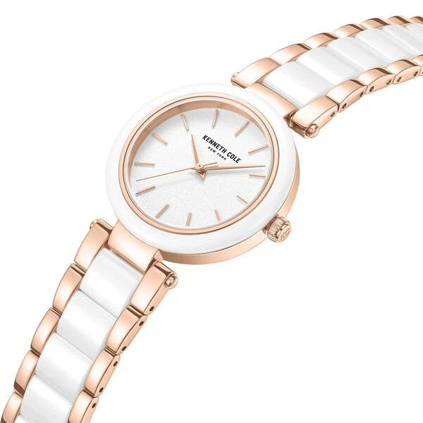 Kenneth Cole Quartz Analog White Dial White Stainless Steel & Ceramic Strap Watch For Women ntkcwlg0062702ld