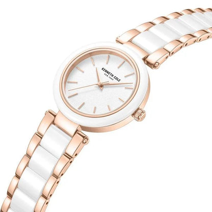 Kenneth Cole Quartz Analog White Dial White Stainless Steel & Ceramic Strap Watch For Women ntkcwlg0062702ld