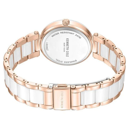 Kenneth Cole Quartz Analog White Dial White Stainless Steel & Ceramic Strap Watch For Women ntkcwlg0062702ld