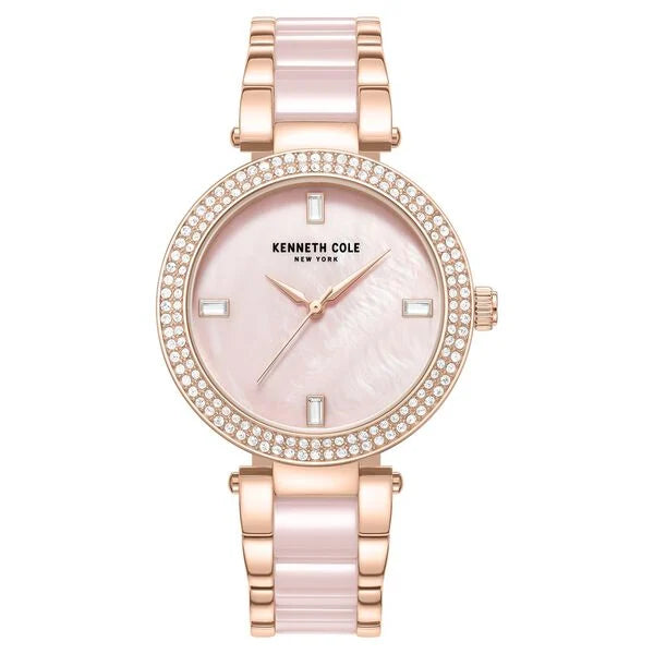 Kenneth Cole Quartz Analog Pink Dial Pink Stainless Steel & Ceramic Strap Watch For Women ntkcwlg0062902ld