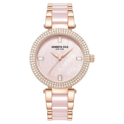 Kenneth Cole Quartz Analog Pink Dial Pink Stainless Steel & Ceramic Strap Watch For Women ntkcwlg0062902ld