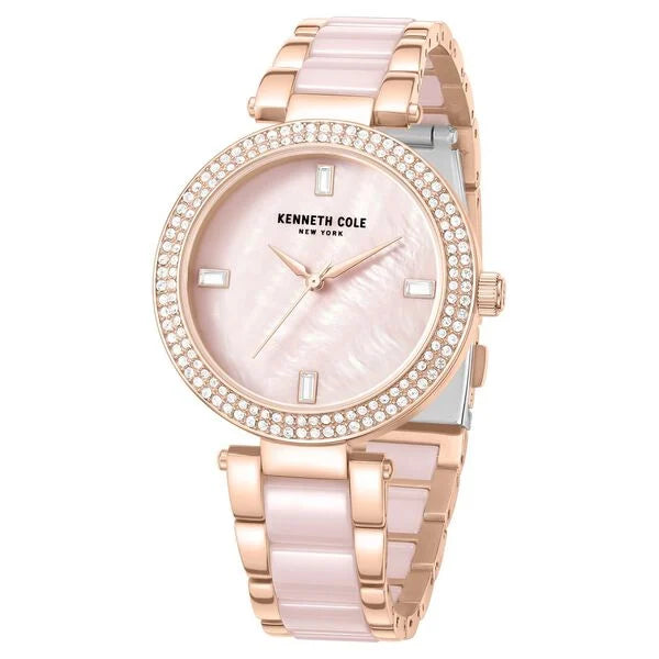 Kenneth Cole Quartz Analog Pink Dial Pink Stainless Steel & Ceramic Strap Watch For Women ntkcwlg0062902ld