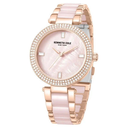 Kenneth Cole Quartz Analog Pink Dial Pink Stainless Steel & Ceramic Strap Watch For Women ntkcwlg0062902ld