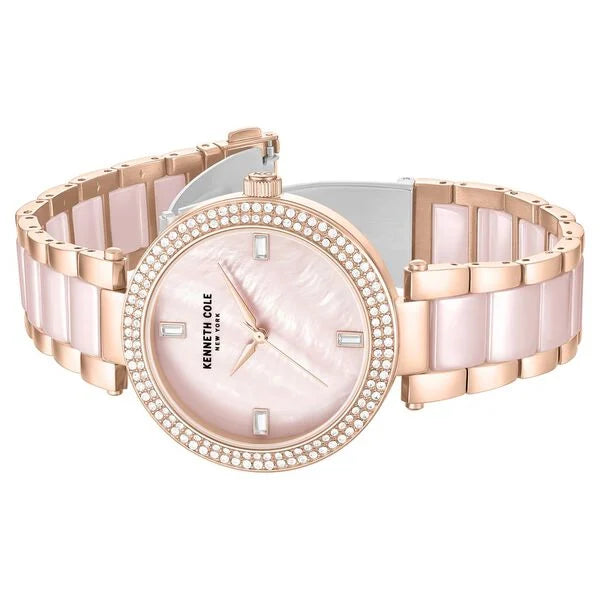 Kenneth Cole Quartz Analog Pink Dial Pink Stainless Steel & Ceramic Strap Watch For Women ntkcwlg0062902ld