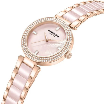 Kenneth Cole Quartz Analog Pink Dial Pink Stainless Steel & Ceramic Strap Watch For Women ntkcwlg0062902ld