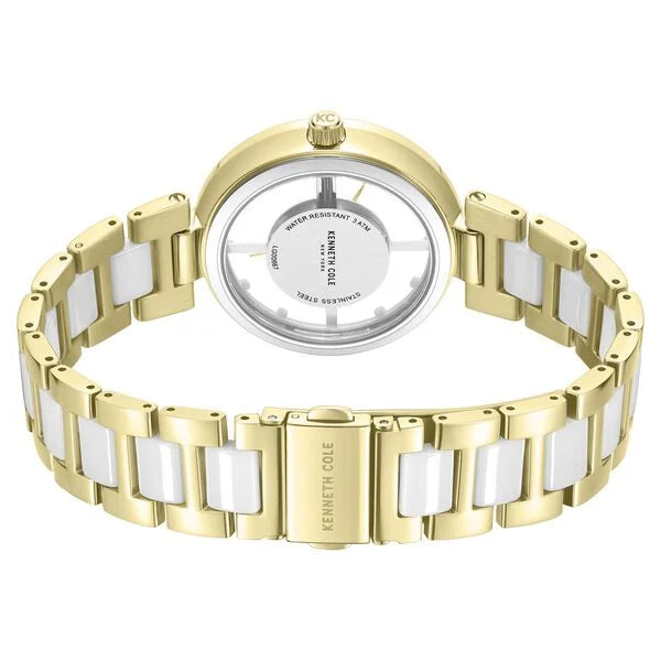 Kenneth Cole Quartz Analog Silver Dial Golden Colour Ceramic Strap Watch For Women kcwlg0066702ld