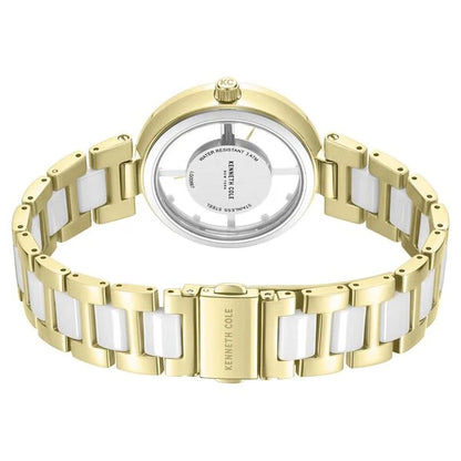 Kenneth Cole Quartz Analog Silver Dial Golden Colour Ceramic Strap Watch For Women kcwlg0066702ld