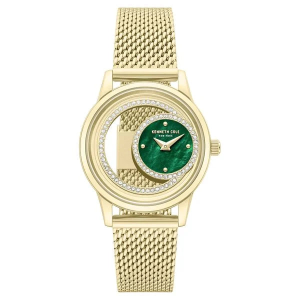 Kenneth Cole Quartz Analog Green Mother of Pearl Dial Golden Stainless Steel Strap Watch For Women