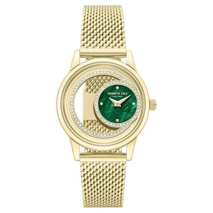 Kenneth Cole Quartz Analog Green Mother of Pearl Dial Golden Stainless Steel Strap Watch For Women