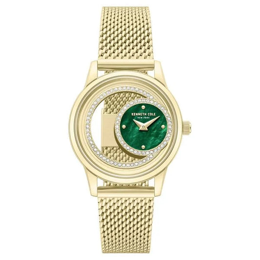 Kenneth Cole Quartz Analog Green Mother of Pearl Dial Golden Stainless Steel Strap Watch For Women