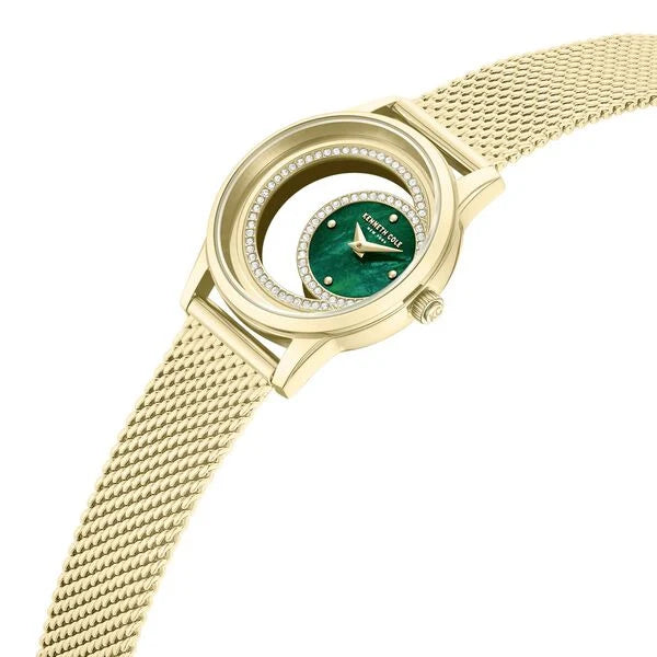 Kenneth Cole Quartz Analog Green Mother of Pearl Dial Golden Stainless Steel Strap Watch For Women