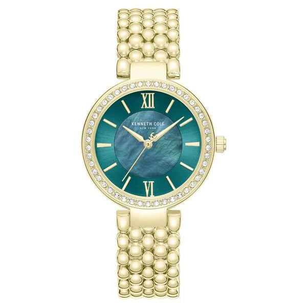 Kenneth Cole Quartz Analog Green Mother of Pearl Dial Golden Stainless Steel Strap Watch For Women kcwlg0101801ldw