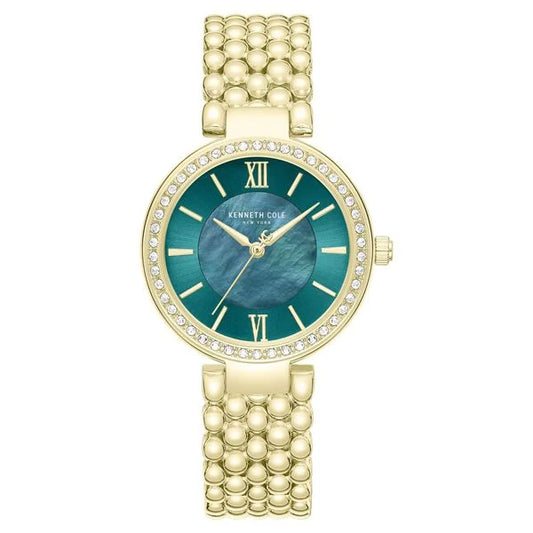 Kenneth Cole Quartz Analog Green Mother of Pearl Dial Golden Stainless Steel Strap Watch For Women kcwlg0101801ldw