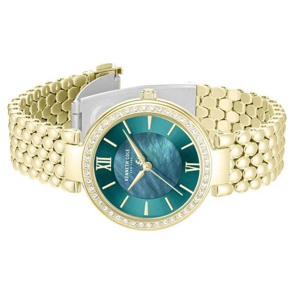 Kenneth Cole Quartz Analog Green Mother of Pearl Dial Golden Stainless Steel Strap Watch For Women kcwlg0101801ldw