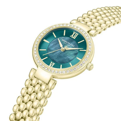 Kenneth Cole Quartz Analog Green Mother of Pearl Dial Golden Stainless Steel Strap Watch For Women kcwlg0101801ldw