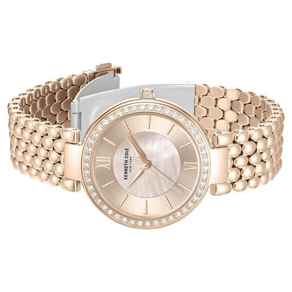 Kenneth Cole Quartz Analog Pink Mother of Pearl Dial Rose Gold Stainless Steel Strap Watch For Women kcwlg0101802ldw