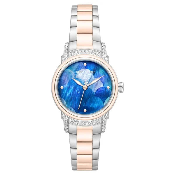 Kenneth Cole Quartz Analog Blue Mother of Pearl Dial Two Toned Stainless Steel Strap Watch For Women kcwlg0102302ldw