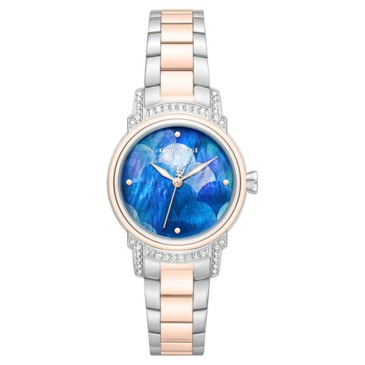 Kenneth Cole Quartz Analog Blue Mother of Pearl Dial Two Toned Stainless Steel Strap Watch For Women kcwlg0102302ldw