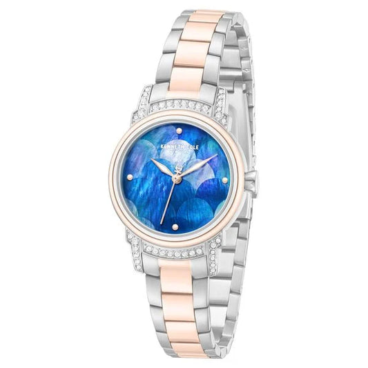 Kenneth Cole Quartz Analog Blue Mother of Pearl Dial Two Toned Stainless Steel Strap Watch For Women kcwlg0102302ldw