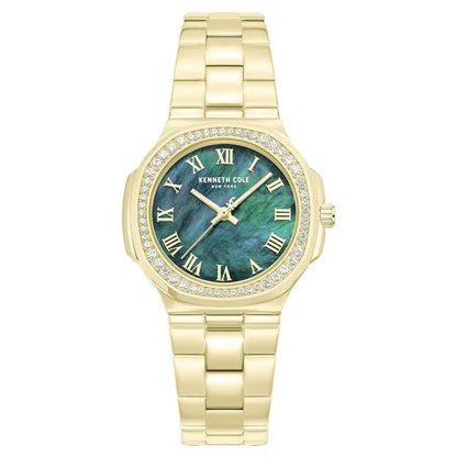 Kenneth Cole Quartz Analog Green Mother of Pearl Dial Golden Stainless Steel Strap Watch For Women