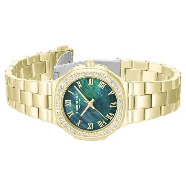 Kenneth Cole Quartz Analog Green Mother of Pearl Dial Golden Stainless Steel Strap Watch For Women