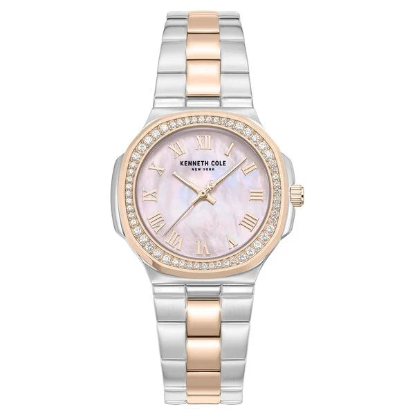 Kenneth Cole Quartz Analog Pink Mother of Pearl Dial Two Toned Stainless Steel Strap Watch For Women kcwlg0102403ldw