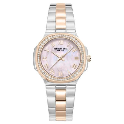 Kenneth Cole Quartz Analog Pink Mother of Pearl Dial Two Toned Stainless Steel Strap Watch For Women kcwlg0102403ldw