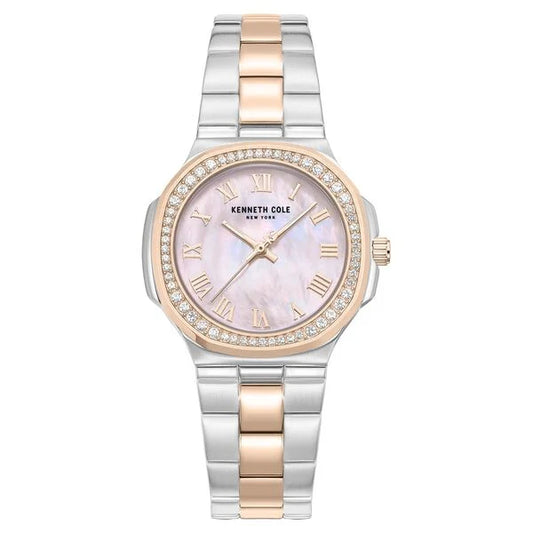 Kenneth Cole Quartz Analog Pink Mother of Pearl Dial Two Toned Stainless Steel Strap Watch For Women kcwlg0102403ldw