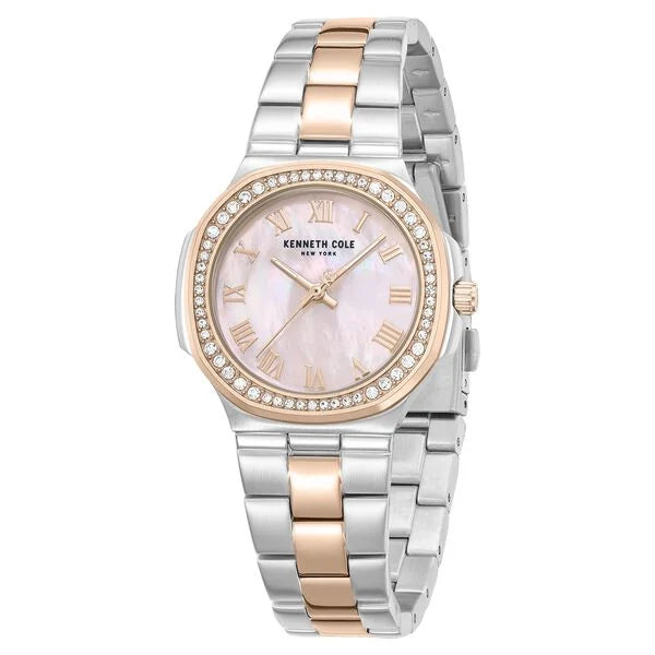 Kenneth Cole Quartz Analog Pink Mother of Pearl Dial Two Toned Stainless Steel Strap Watch For Women kcwlg0102403ldw