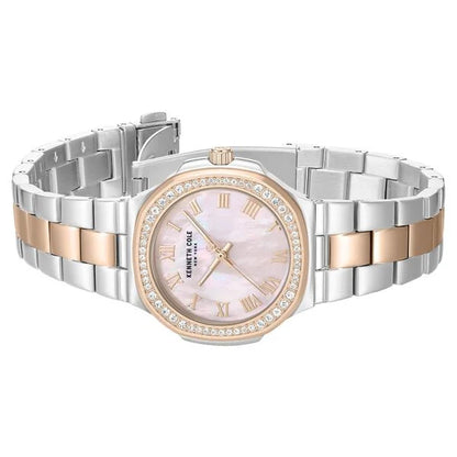 Kenneth Cole Quartz Analog Pink Mother of Pearl Dial Two Toned Stainless Steel Strap Watch For Women kcwlg0102403ldw