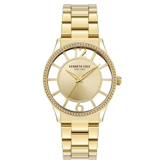 Kenneth Cole Quartz Analog Golden Dial Stainless Steel Strap Watch for Women ndkcwlg2105602ld