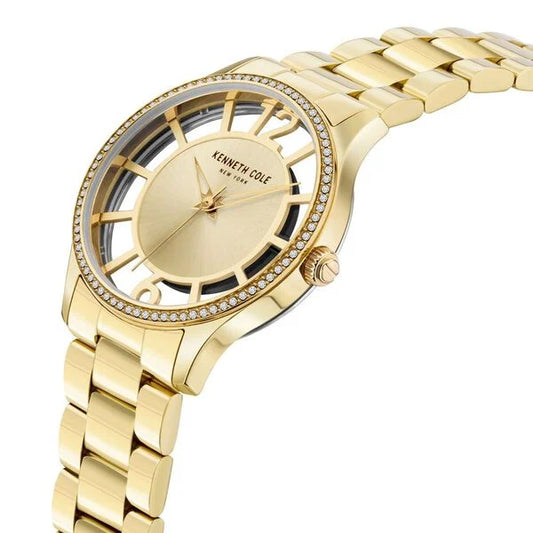 Kenneth Cole Quartz Analog Golden Dial Stainless Steel Strap Watch for Women ndkcwlg2105602ld