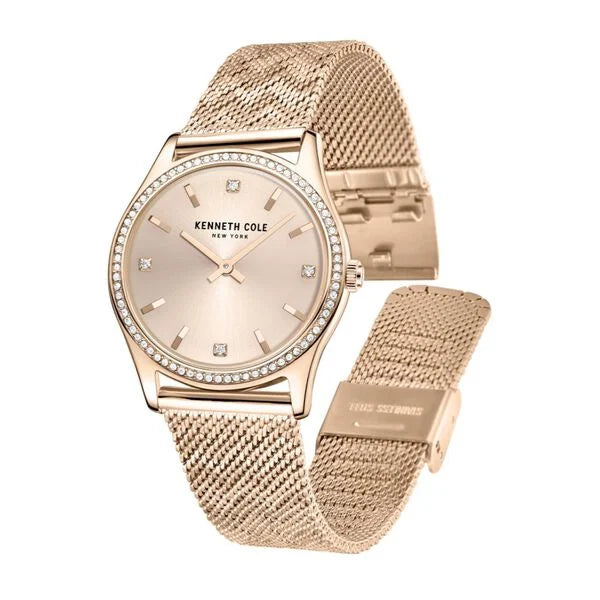 Kenneth Cole Quartz Analog Rose Gold Dial Stainless Steel Strap Watch for Women ntkcwlg2222802ld