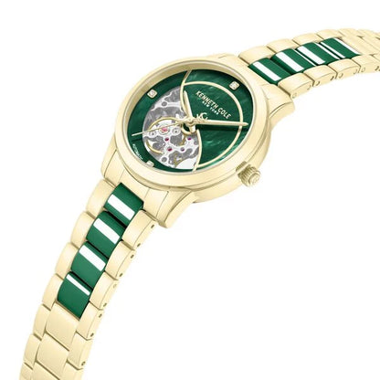 Kenneth Cole Automatic Automatic Green Mother of Pearl Dial Golden Ceramic Strap Watch For Women