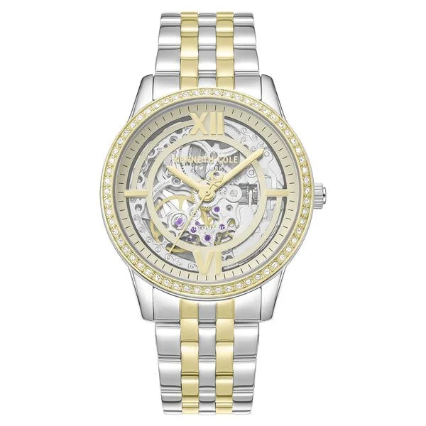 Kenneth Cole Automatic Automatic Golden Dial Two Toned Stainless Steel Strap Watch For Women