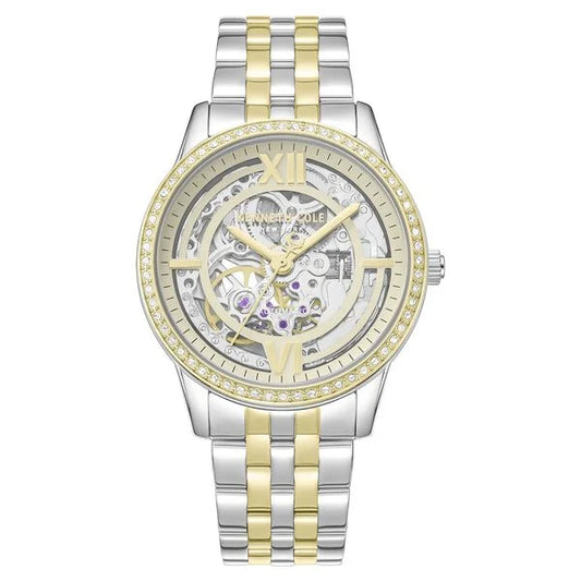 Kenneth Cole Automatic Automatic Golden Dial Two Toned Stainless Steel Strap Watch For Women