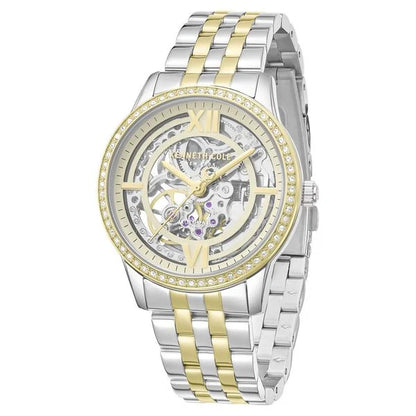 Kenneth Cole Automatic Automatic Golden Dial Two Toned Stainless Steel Strap Watch For Women