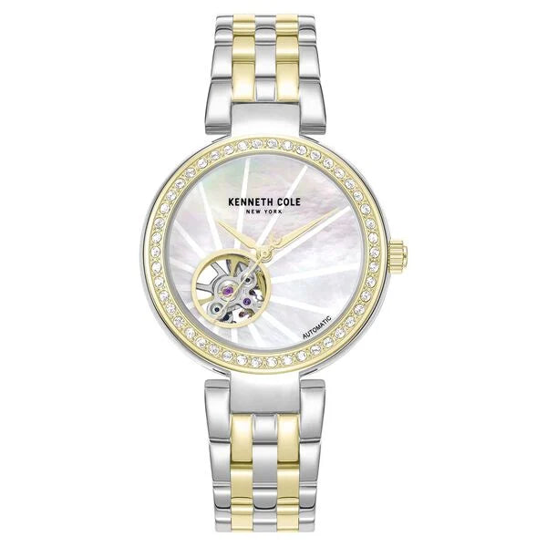 Kenneth Cole Automatic Automatic Mother Of Pearl Dial Two Toned Stainless Steel Strap Watch For Women
