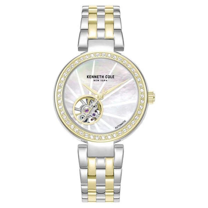 Kenneth Cole Automatic Automatic Mother Of Pearl Dial Two Toned Stainless Steel Strap Watch For Women