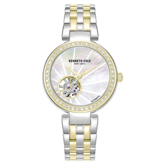 Kenneth Cole Automatic Automatic Mother Of Pearl Dial Two Toned Stainless Steel Strap Watch For Women