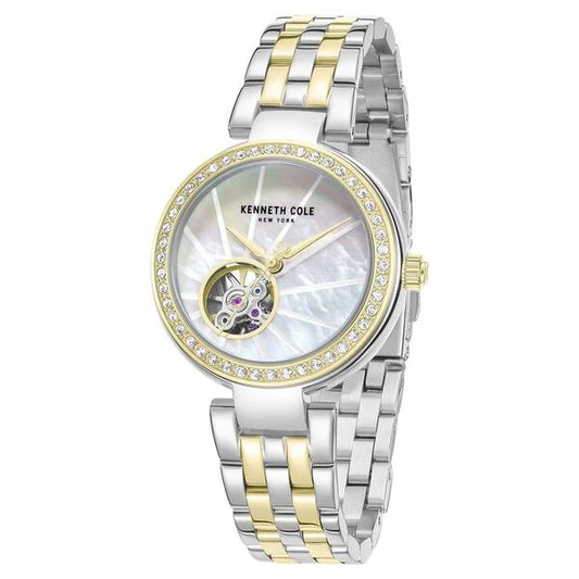 Kenneth Cole Automatic Automatic Mother Of Pearl Dial Two Toned Stainless Steel Strap Watch For Women